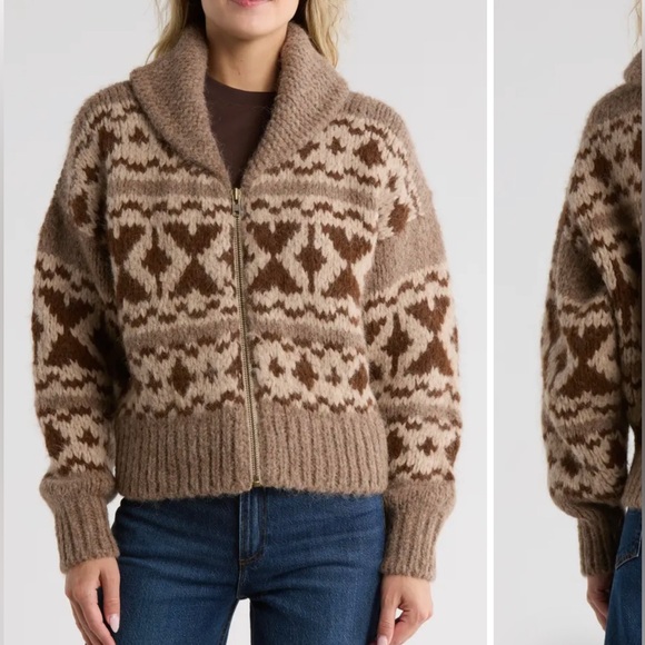 NWOT Frame Fair Isle Shawl Collar Zip Alpaca Blend Sweater - Picture 1 of 4